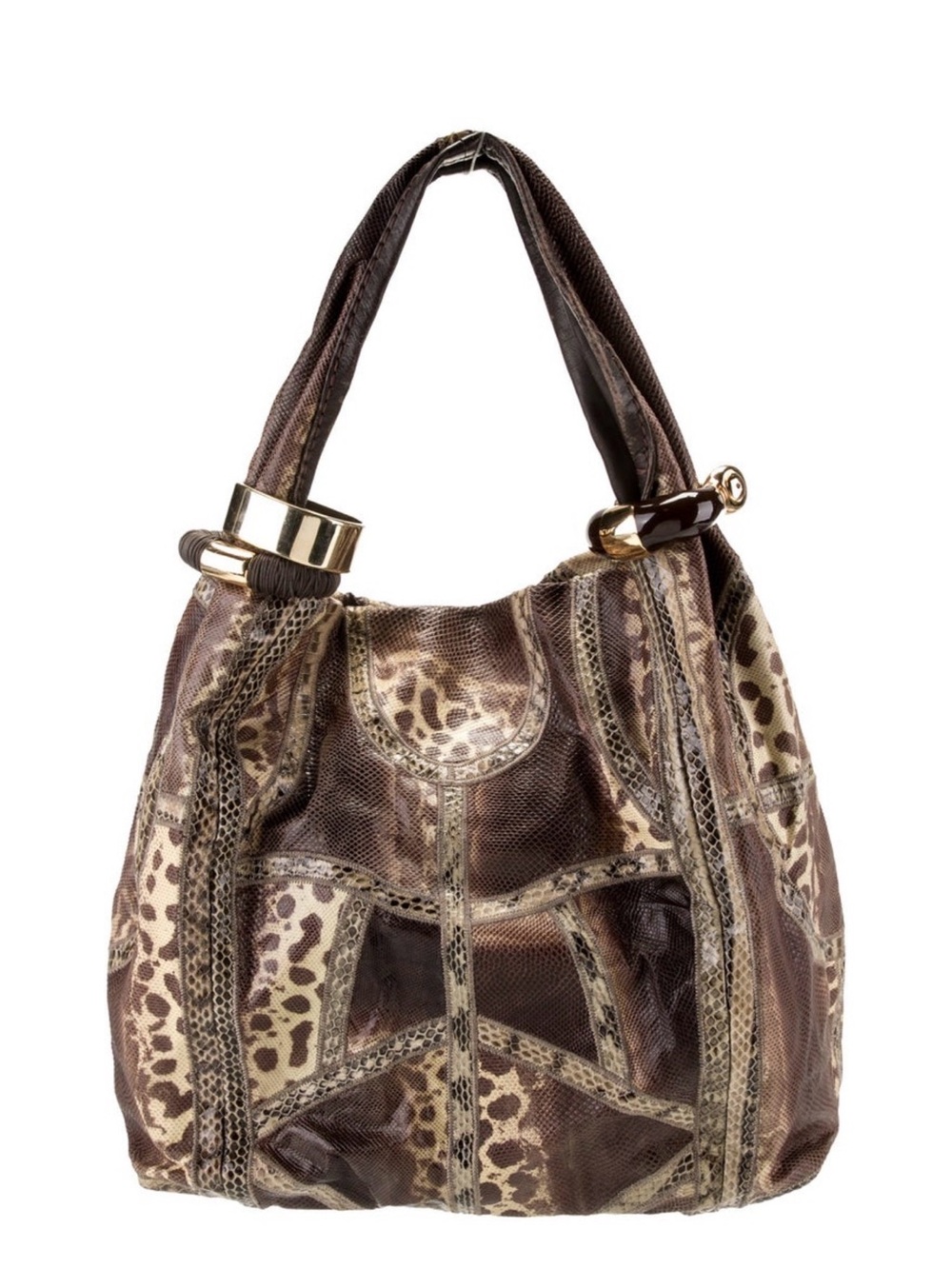 Jimmy Choo Brown Leopard-Print Hobo Bag with Gold Accents